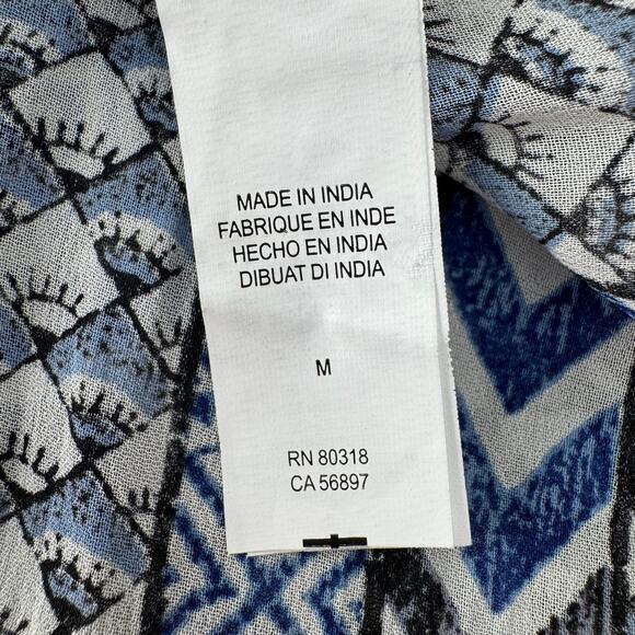Lucky Brand Blue Geometric Print Beaded Tunic Sheer Long Sleeve Top Medium - Picture 10 of 12